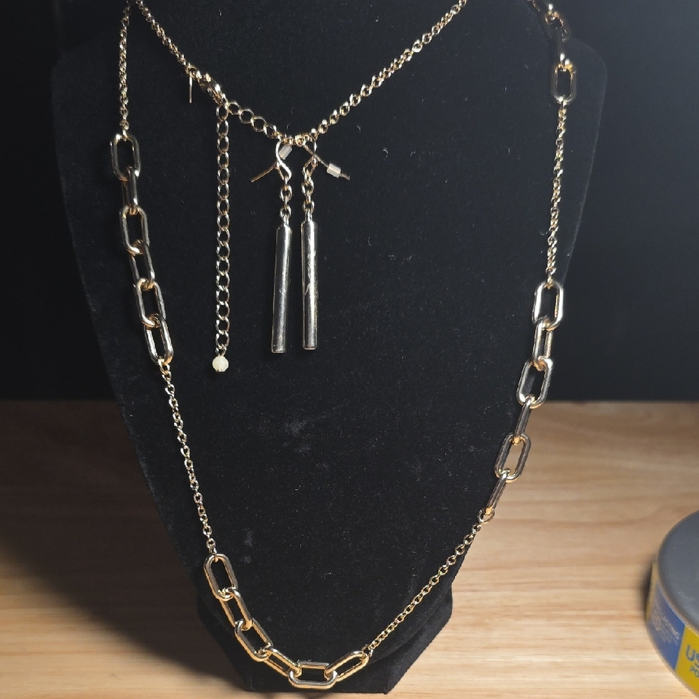 Gold Chain Link Necklace Set